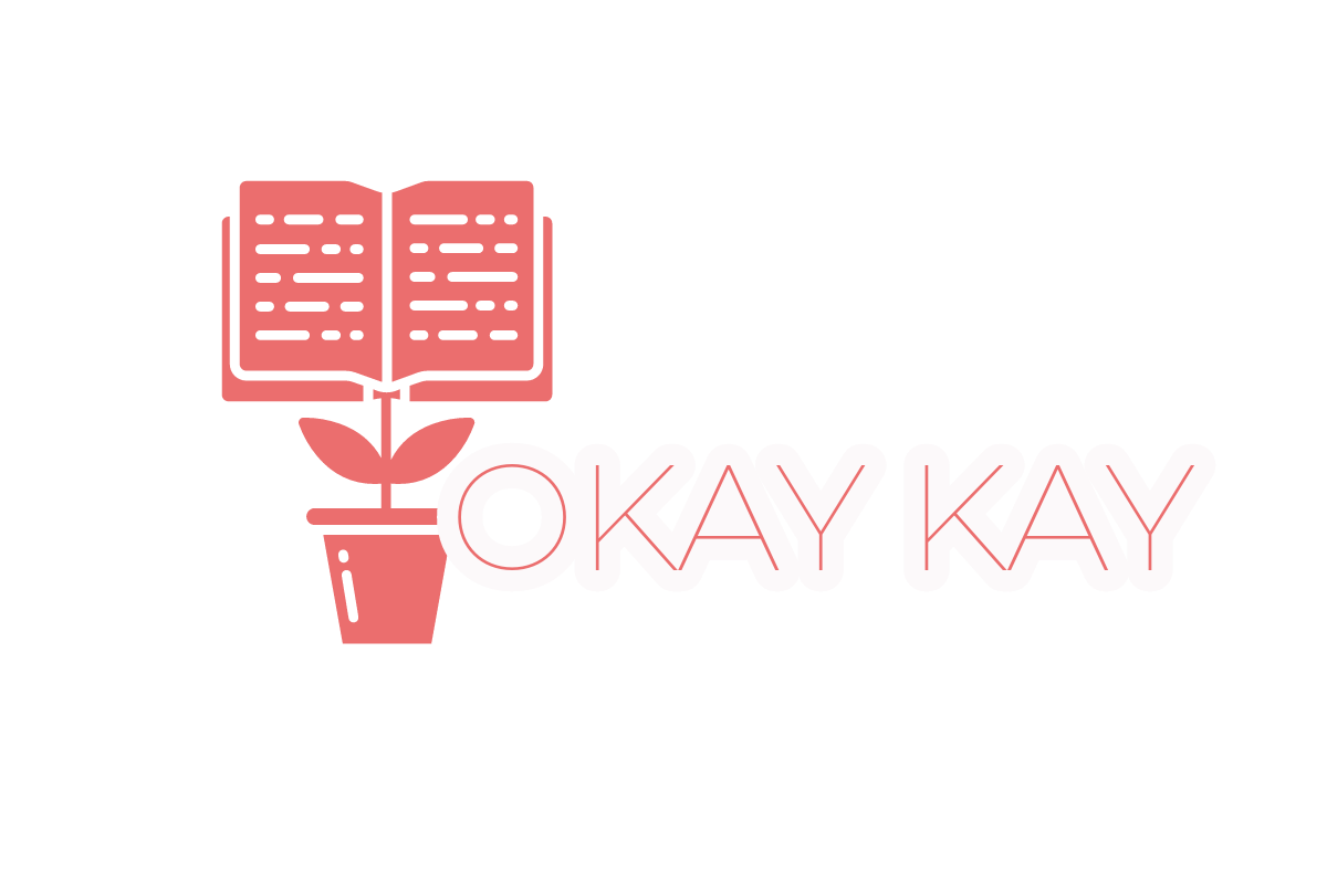 FLOWER POT WITH BOOK GROWING OUT OF IT LOGO OF OKAY KAY