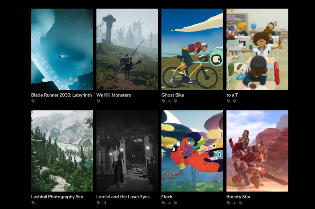 Screenshot of different game selections within Anna Purna site