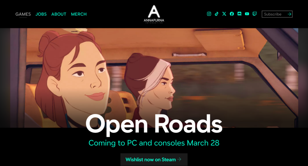 Anna Purna Open Roads screenshot of homepage