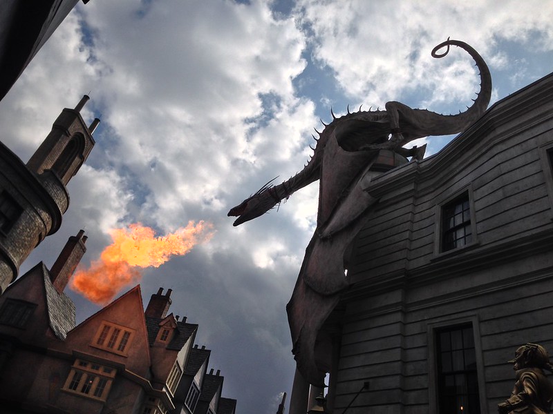 Dragon breathing flames Diagon Alley Universal Studios, Florida